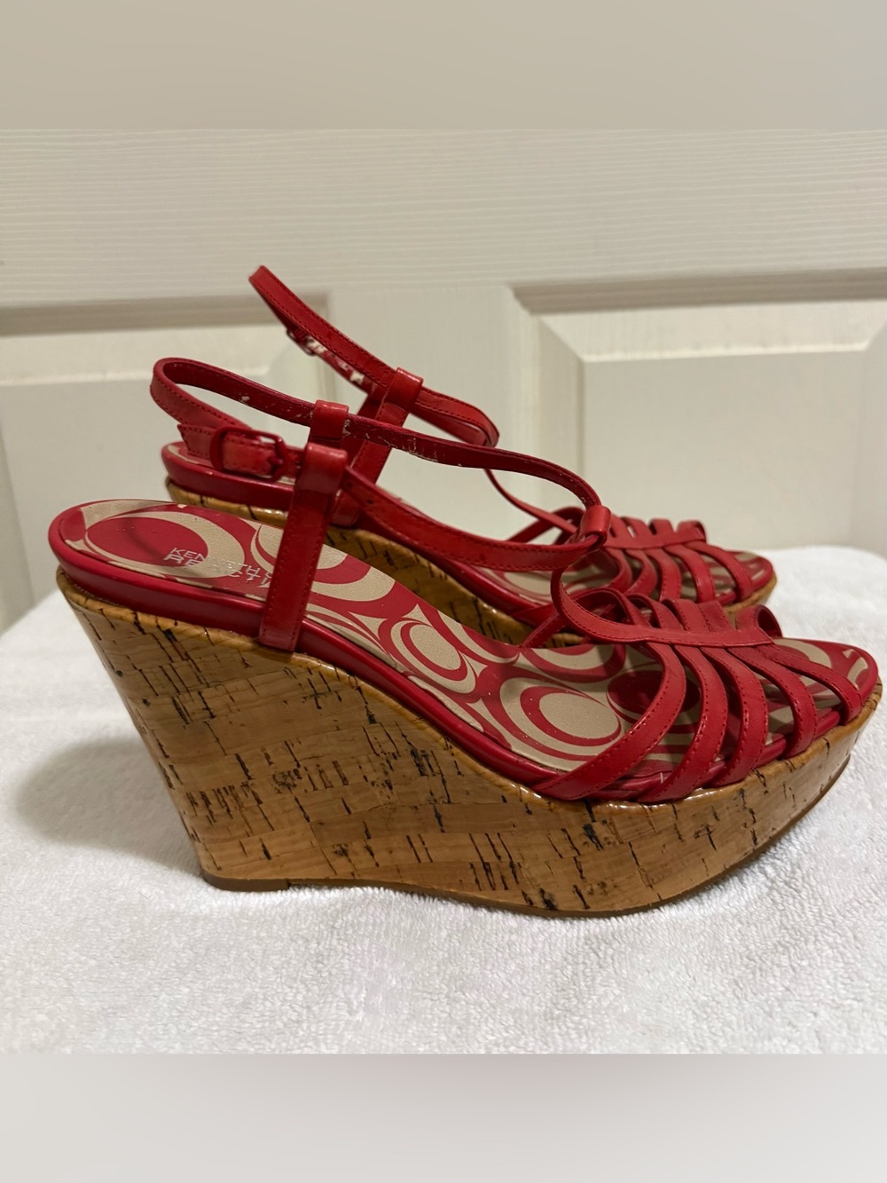 Kenneth Cole Reaction Red Strappy Cork Wedge Sandals